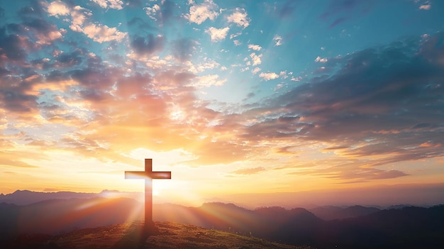 사진 자연에서의 성 십자가와 성일과 성 금요일 개념에 대한 십자가에 못 박힌 예수