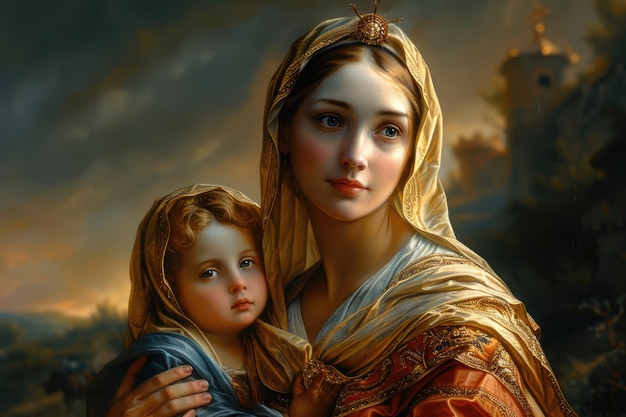 Holy depiction Madonna and Child revered in Catholicism as the Blessed Virgin Mary and Jesus Christ the spiritual significance of this icon in Christian faith and tradition