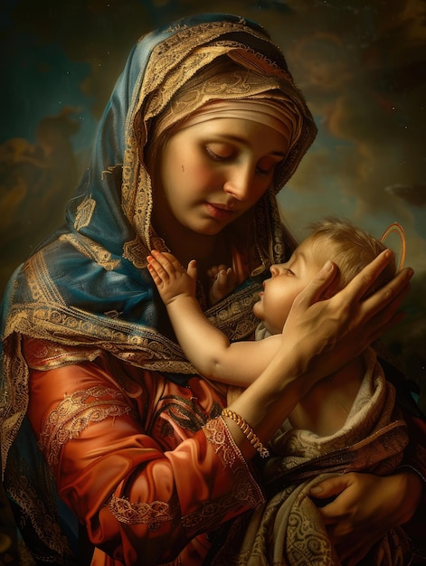 Foto santa rappresentazione madonna e bambino venerata nel cattolicesimo come la beata vergine maria e gesù cristo il significato spirituale di questa icona nella fede e nella tradizione cristiana