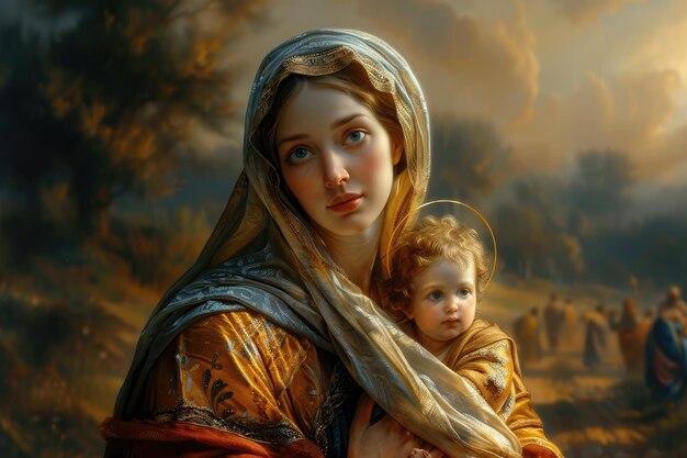 Photo holy depiction madonna and child revered in catholicism as the blessed virgin mary and jesus christ the spiritual significance of this icon in christian faith and tradition