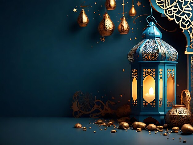 Holy Eid Mubarak Islamic Background With Arabic Lantern And Copy Space