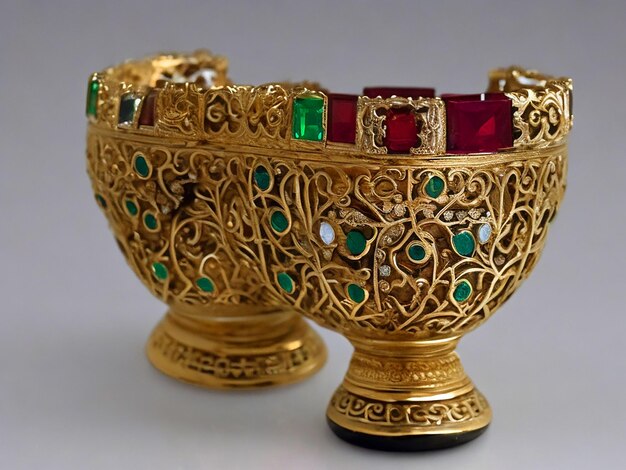 Photo holy grail chalice gold filigree and diamonds and emeralds and rubies majestic solid large 10car