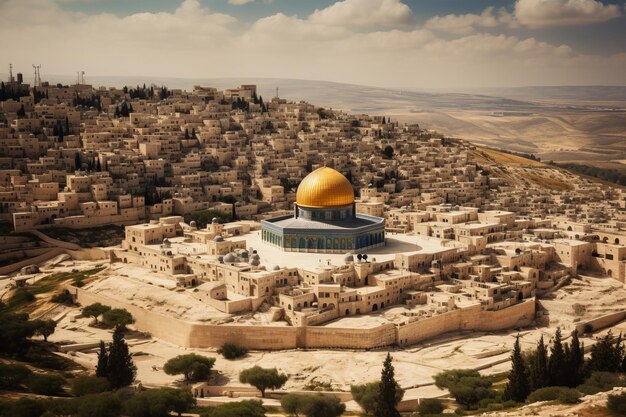 Photo above the holy horizon a drone captures alaqsa mosque amidst religious unity