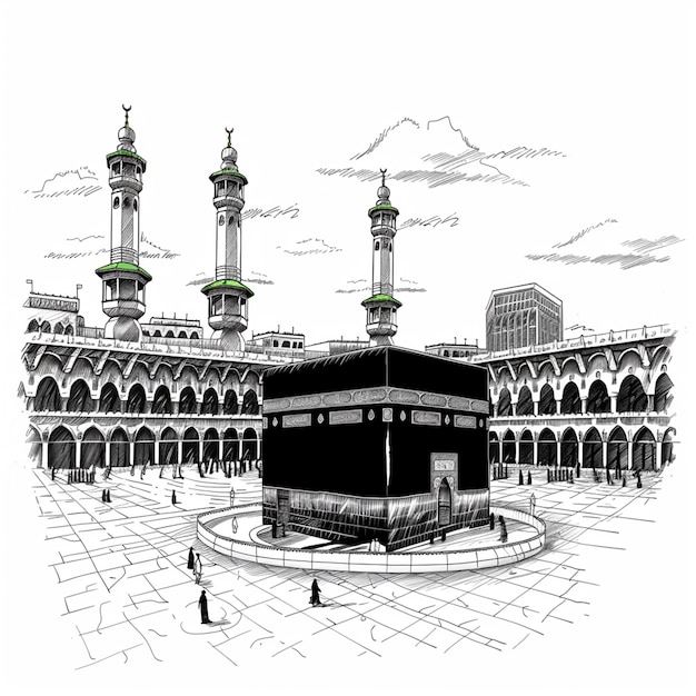 holy kaaba in mecca saudi arabia hand drawn sketch vector illustration