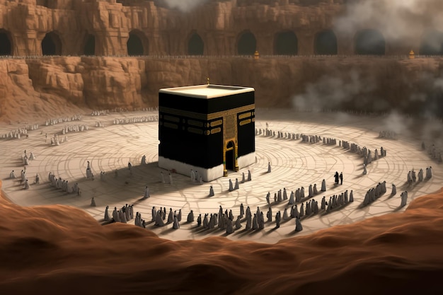 Foto la sacra kaaba con i pellegrini in circumambulazione in occasione dell'eid aladha creative ai