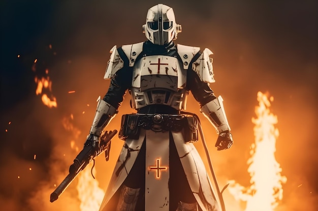 Holy knight templar warrior robot generative ai