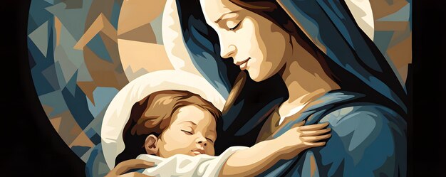 聖母マリアが赤ん坊イエス・キリストを腕に抱いて グラフィック表現