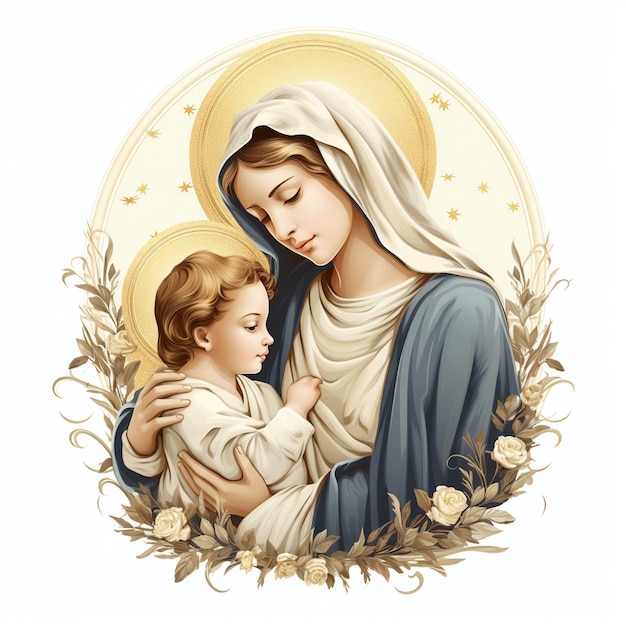 Photo the holy mary holding baby jesus