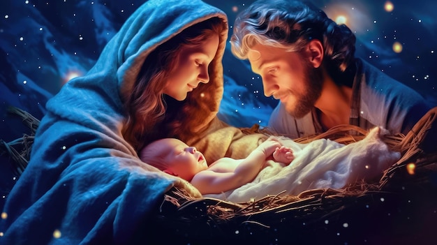 Святое Рождество Библейское изображение рождения Иисуса Христа Генеративный ИИ