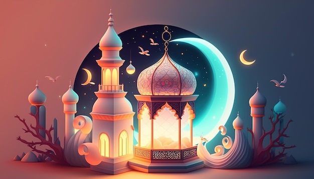 Holy Ramadan Kareem moon. Month of fasting for Muslims. Generative AI