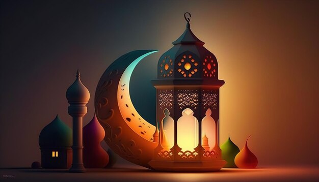 Holy Ramadan Kareem moon. Month of fasting for Muslims. Generative AI