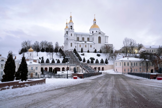 Holy Spirit Monastery and the Holy Dormition Cathedral on a winter day Vitebsk Belarus