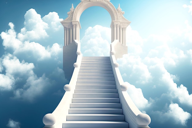 Holy stairway to heaven with door leading to paradise