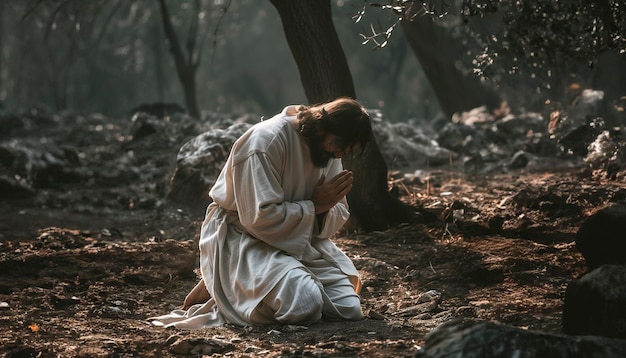 Photo holy thursday jesus prays in gethsemane easter