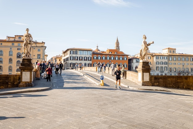 Holy trinity bridge and riverside of arno river in florence city