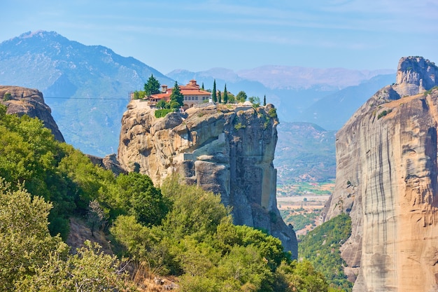 The Holy Trinity monastery on the top of cliff in Meteora, Thessaly, Greece  - Greek landscape