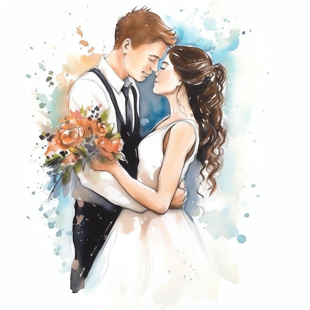 Holy white couple wedding watercolor illustration