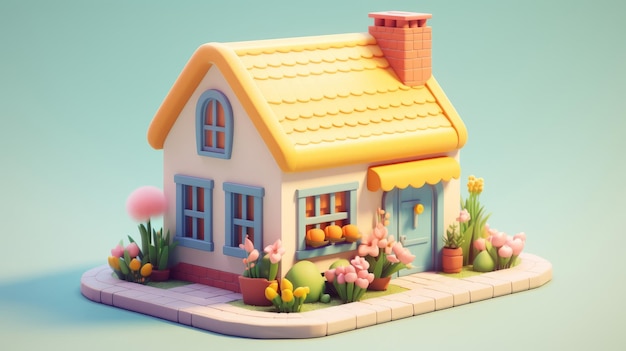 home 3d render cartoon style