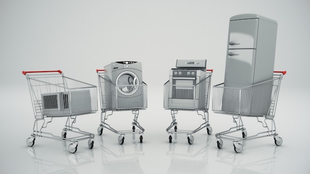 Home appliances in the shopping cart Ecommerce or online shopping concept