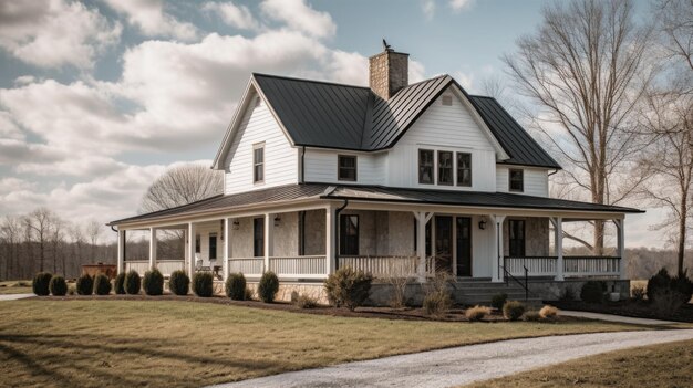 Photo home architecture design in contemporary style with cantilevered roof