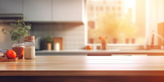 Photo home background with blurred kitchen and desk area