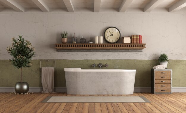 Home bathroom in rerto style with bathtub