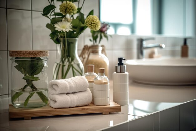 Photo home bathroom toiletries neatly placed