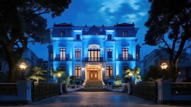 Home blue mansion building