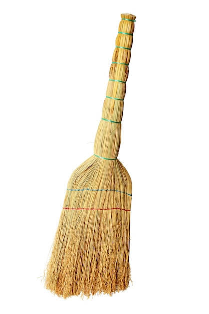 Home broom for cleaning debris isolated on a white background.