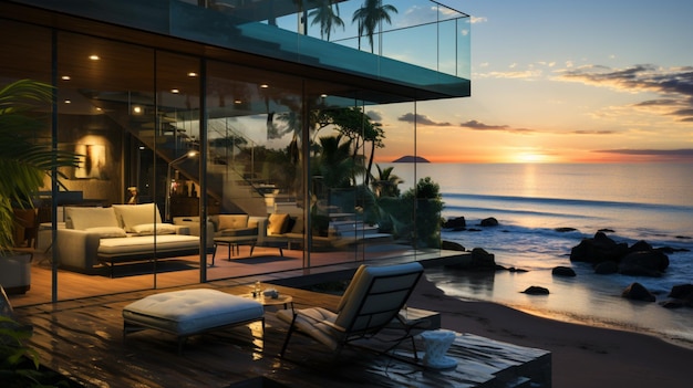 a home by the ocean with a glass balcony