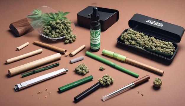 Foto home illustrazione di un kit di rotolamento di cannabis contundente