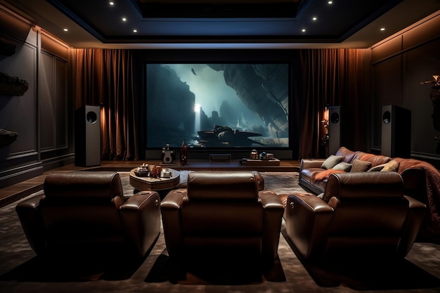 Home Cinema Arrangement Presented in Frontal View Generative AI