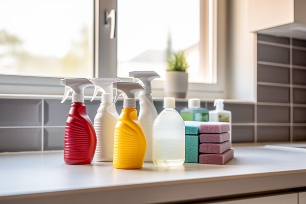사진 가정 청소 가정 청소 및 가정 청소 액체 비누 청소 제품 병 청소기 스프레이 및 청소기 영국 시골 집 깨 ⁇ 한 가정 아이디어