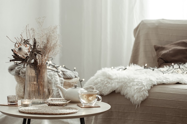 Home composition with cozy home decor details in a modern Scandinavian style.