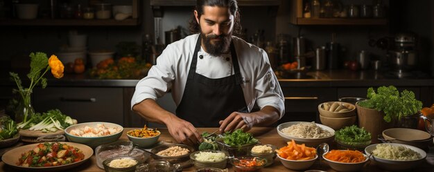 Photo home cook experimenting fusion background