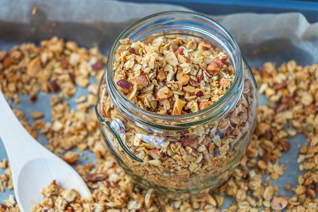 Home cooking healthy vegetarian snack granola