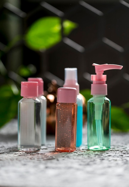 Home cosmetics in plastic bottles Brand mock Organic natural cosmetics for skin