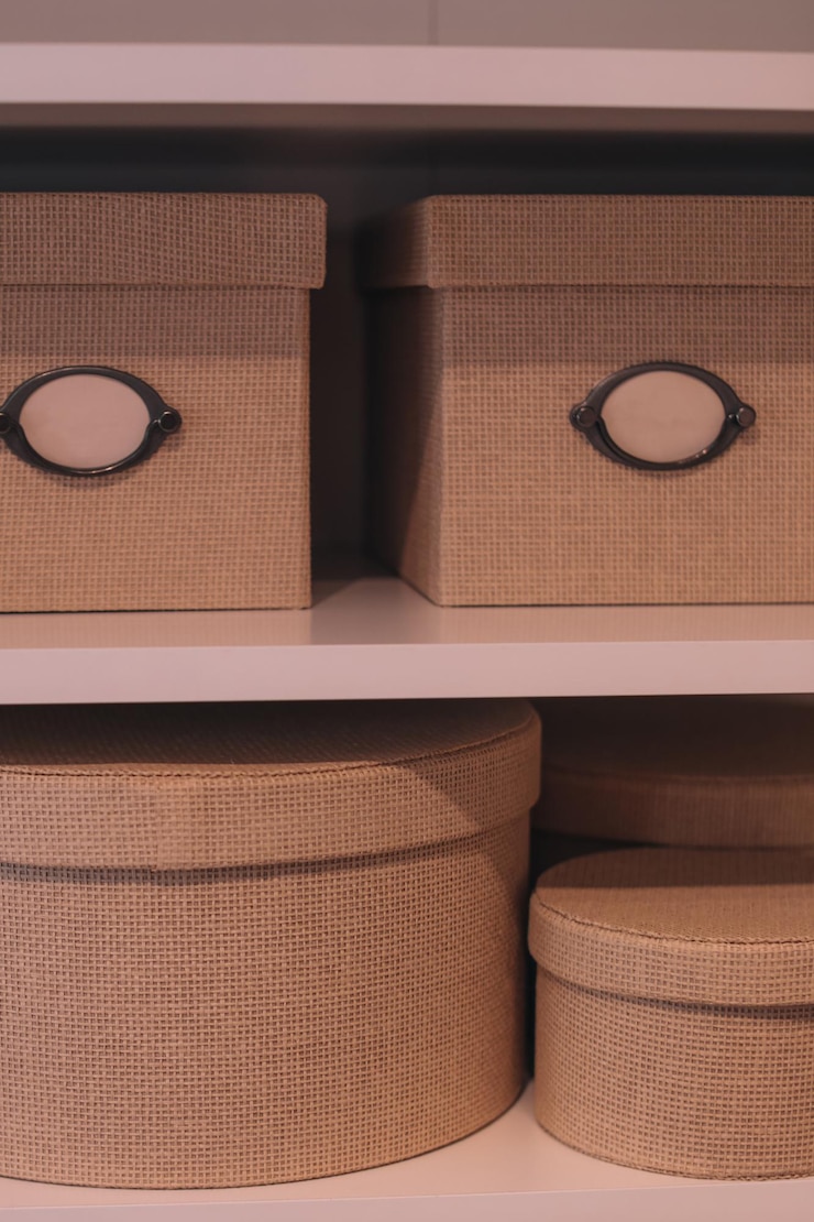 Photo home decor beige storage boxes