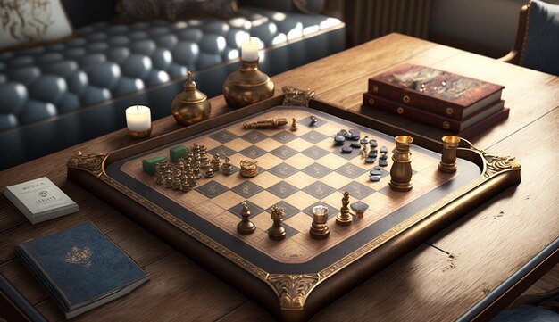 Home decor chess board game living room interior design AI Generated image