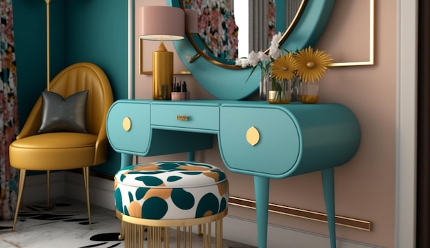 Photo home decor dressing table colorful design generative ai