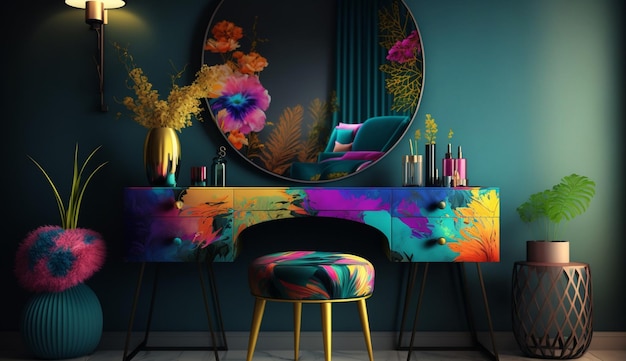 Home decor Dressing table Colorful design Generative AI