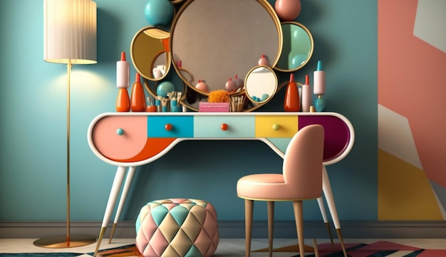 Home decor Dressing table Colorful design Generative AI