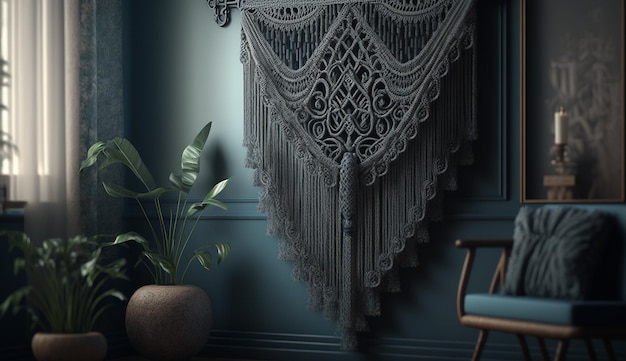 Home decor living room wall macrame patterns pictures AI Generated image