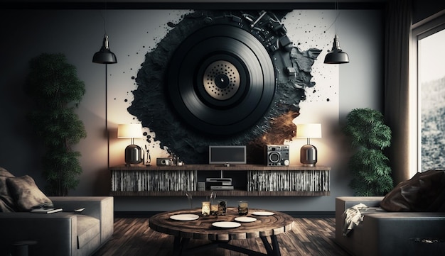 Home decor records wall art living room interior design AI Generated image