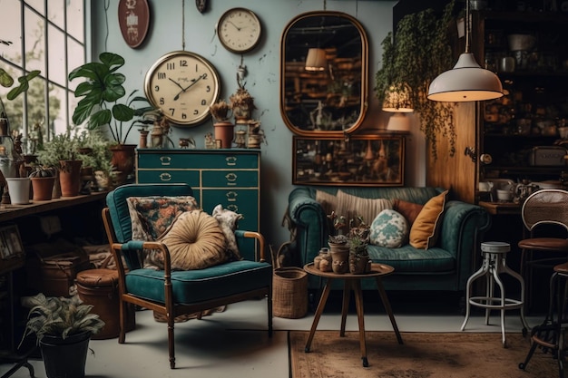 Photo home decor shop with a selection of vintage and retro furniture accessories and decor