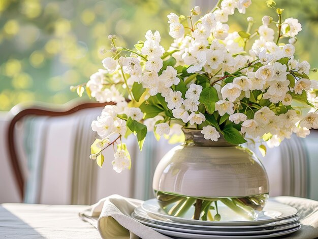 Foto decorazione della casa fiori primaverili all'interno dell'appartamento con luce brillante