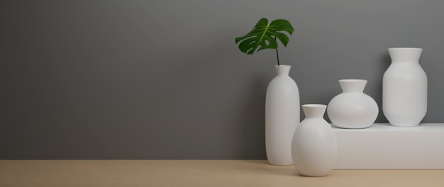 Home decor witte keramiek vazen en pot op grijs