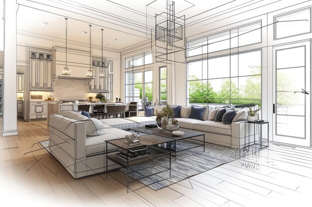 Photo home designer planning a luxurious and modern living room