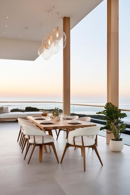 Home dining table with ocean view