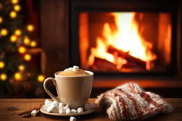 Foto camino di casa inverno caldo caldo accogliente natale fuoco bere tazza di tè